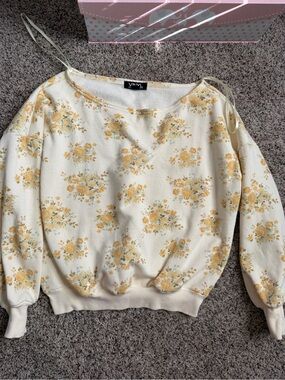 Cream Yellow Floral Off-Shoulder Sweater